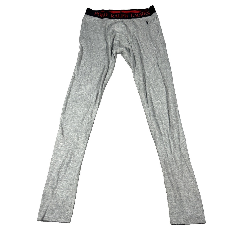 Ralph Lauren Men's Long John Thermal Pants Base Layer Pajama Light Grey Red SZ M
